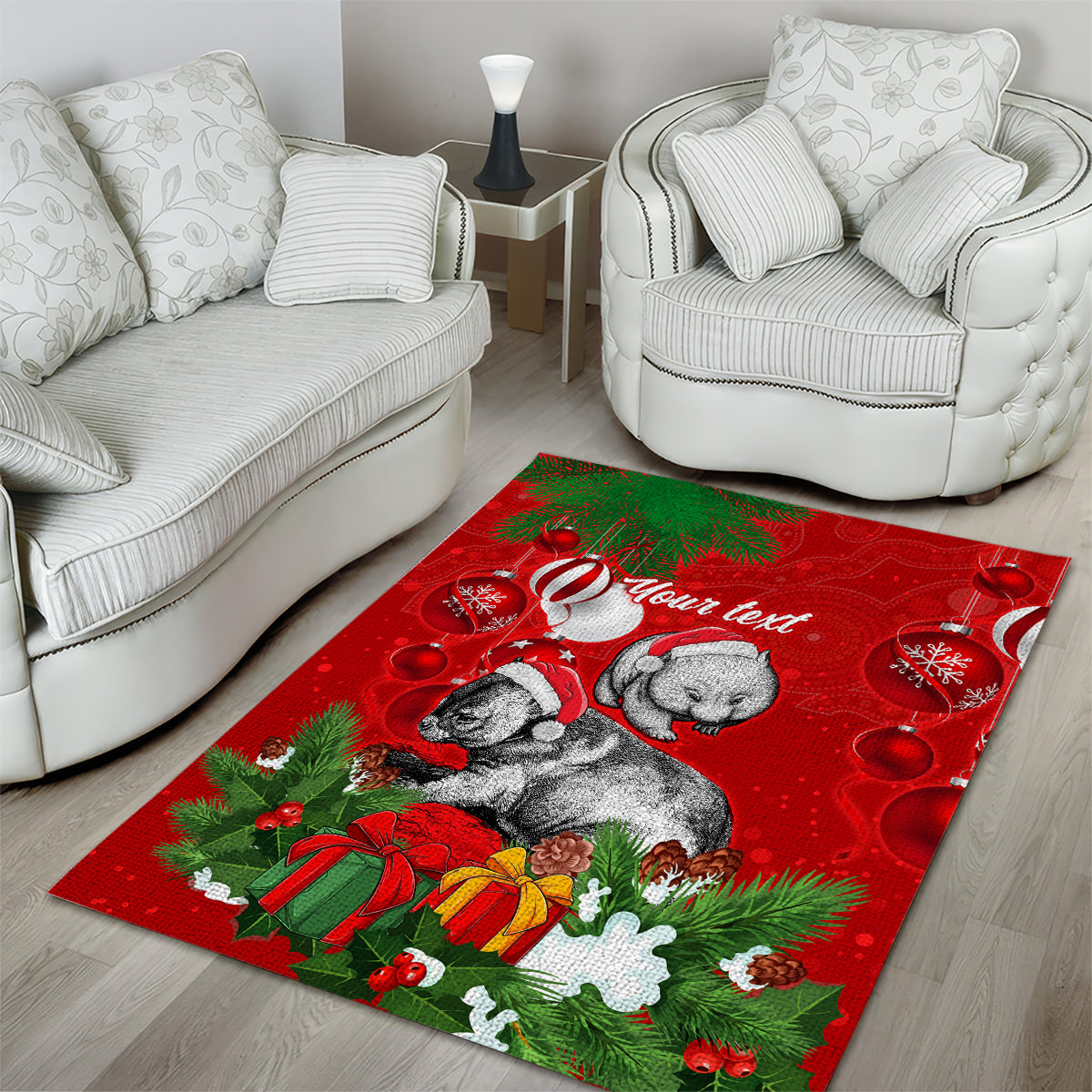 personalised-wombat-lover-area-rug-australia-merry-christmas-aboriginal