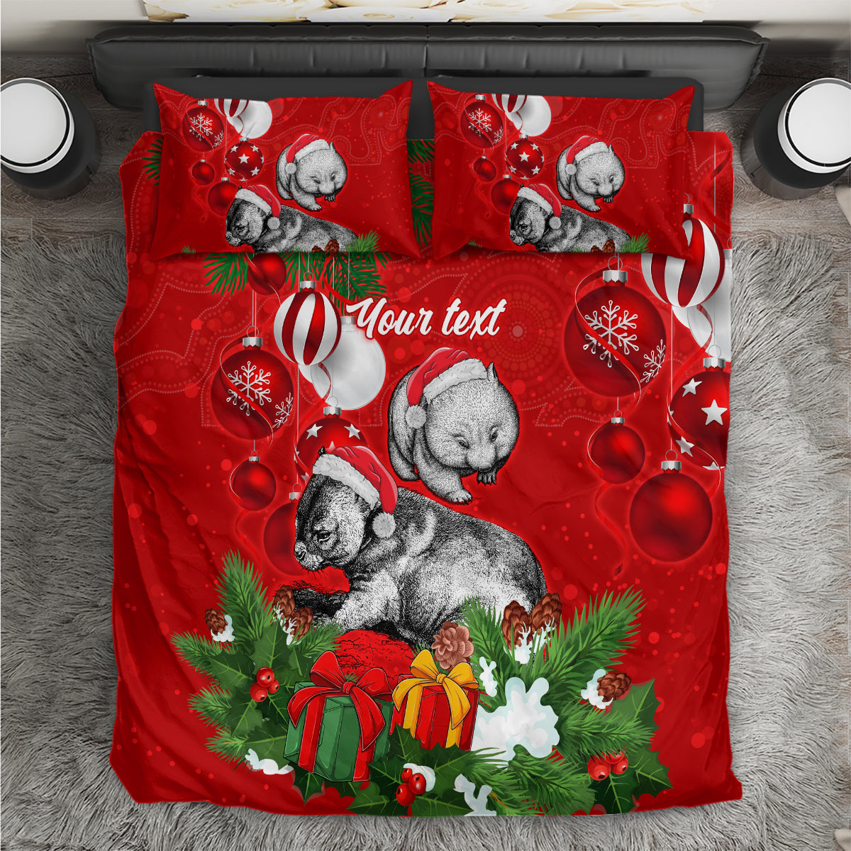 personalised-wombat-lover-bedding-set-australia-merry-christmas-aboriginal