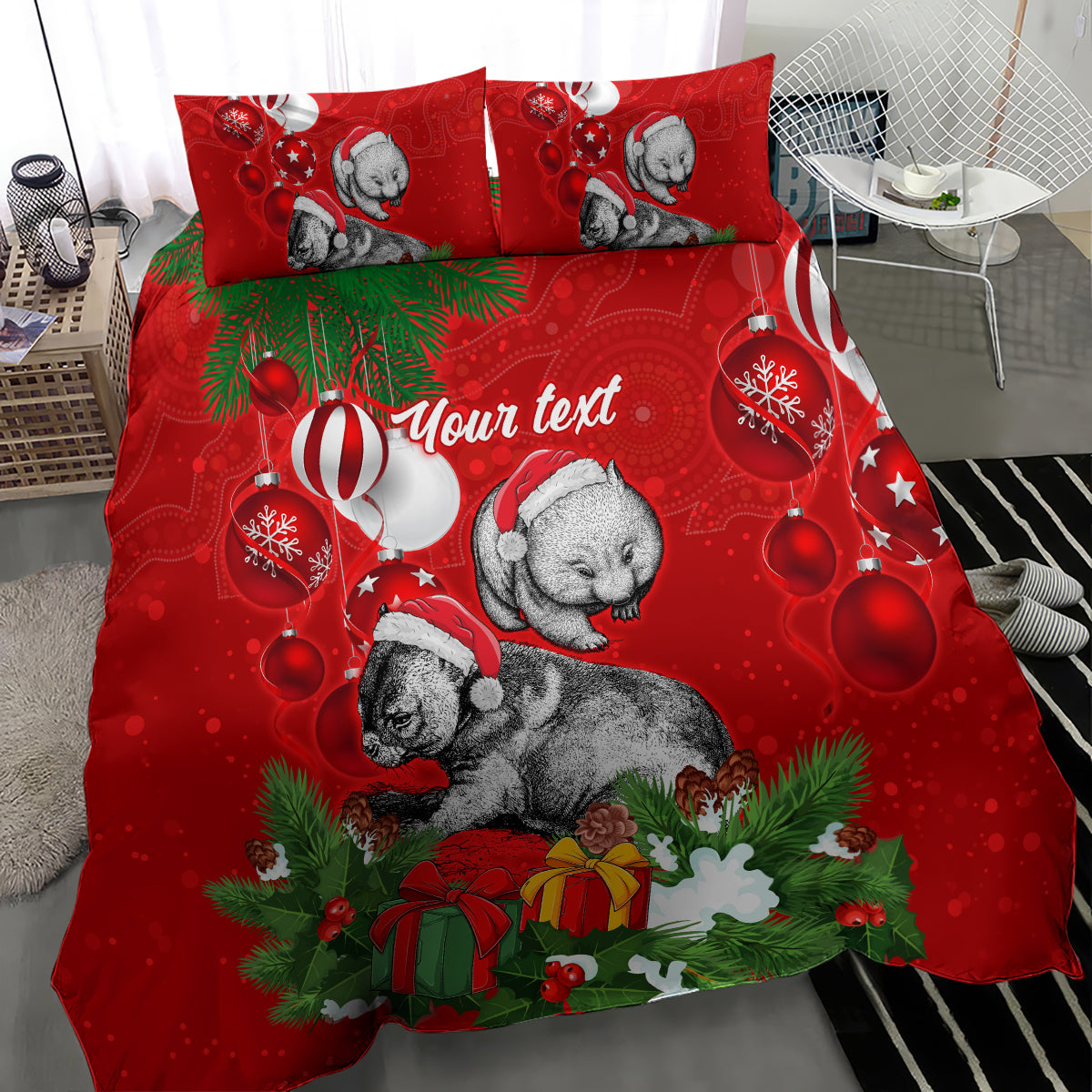 personalised-wombat-lover-bedding-set-australia-merry-christmas-aboriginal