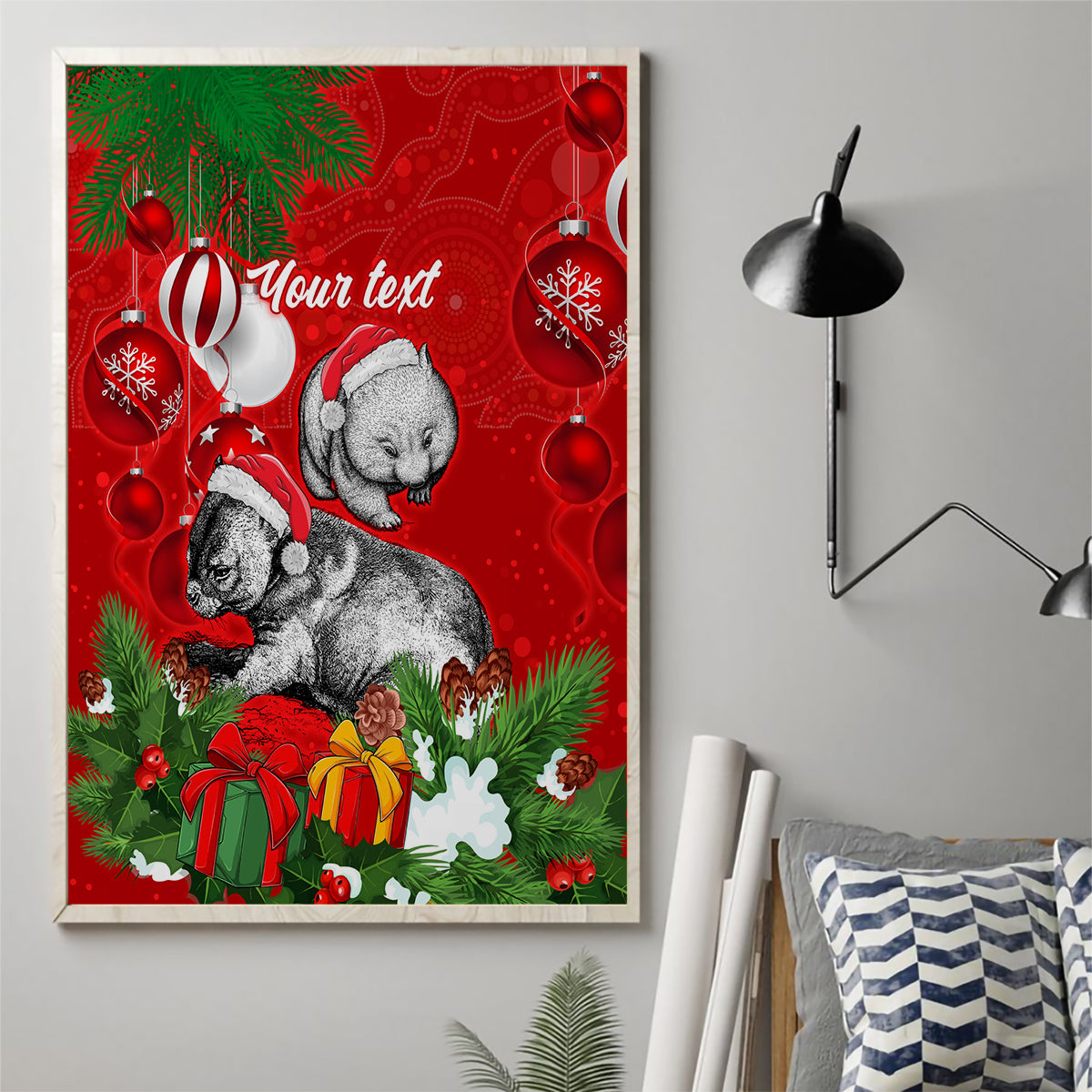 personalised-wombat-lover-canvas-wall-art-australia-merry-christmas-aboriginal