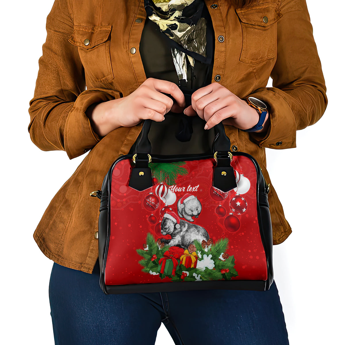 personalised-wombat-lover-shoulder-handbag-australia-merry-christmas-aboriginal