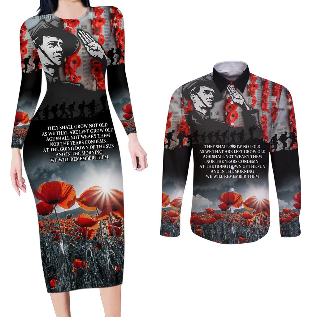 ANZAC DAY Heroes Of The Gallipoli Couples Matching Long Sleeve Bodycon Dress and Long Sleeve Button Shirt