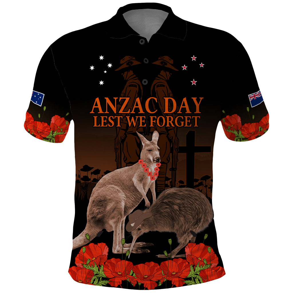 Kangaroo and Kiwi Bird ANZAC Day Custom Polo Shirt Soldier Style