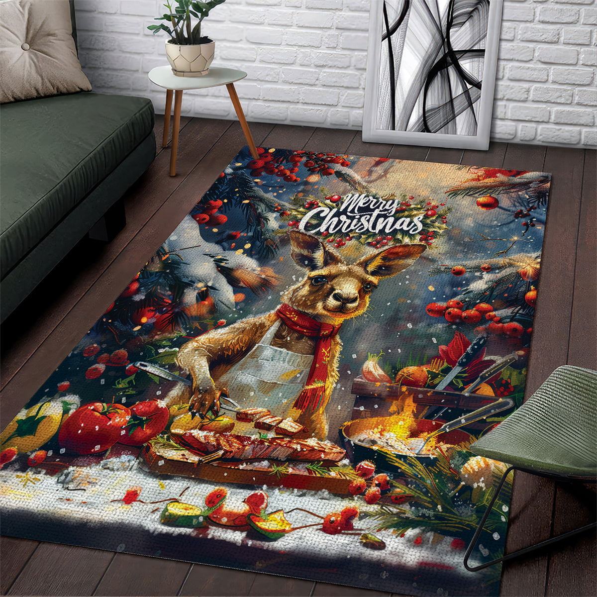 Kangaroo Chef Christmas in July Area Rug