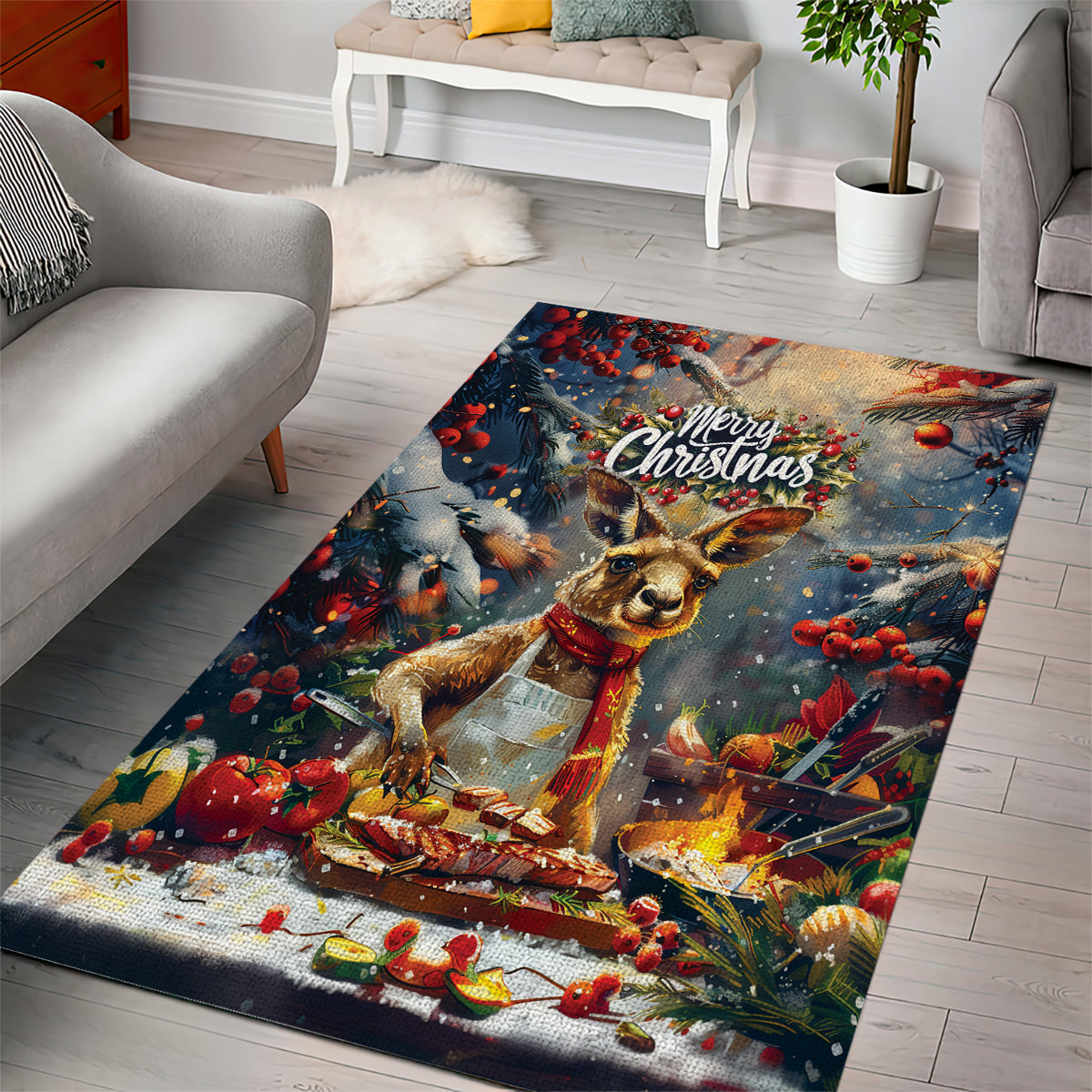 Kangaroo Chef Christmas in July Area Rug