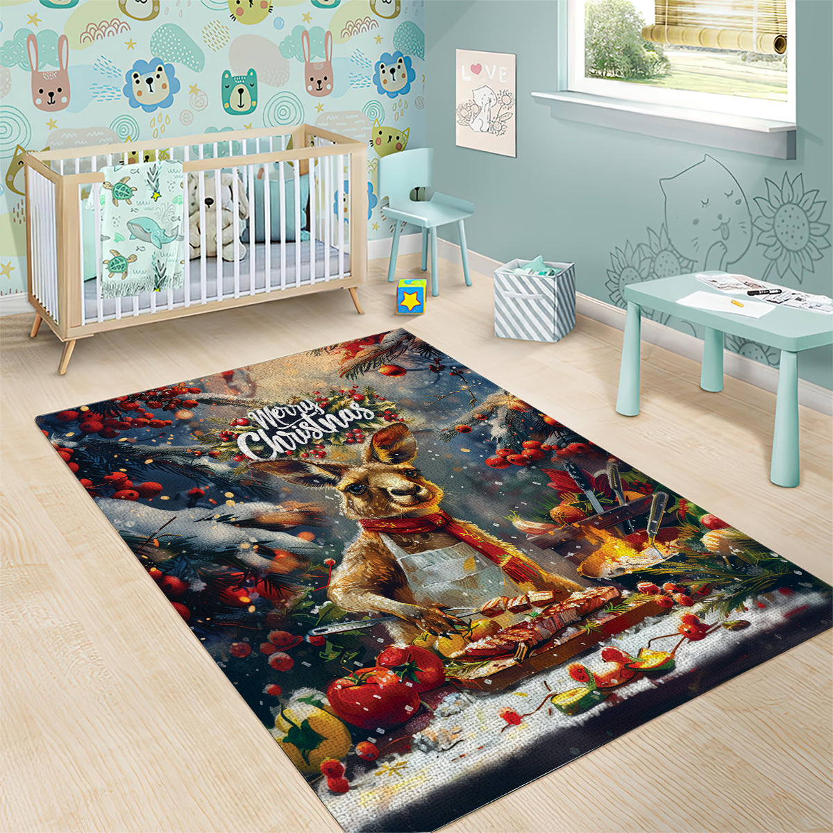 Kangaroo Chef Christmas in July Area Rug