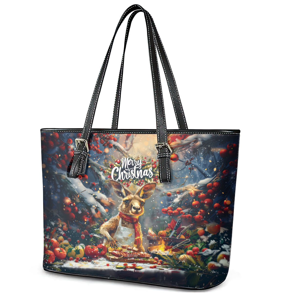 Kangaroo Chef Christmas in July Leather Tote Bag