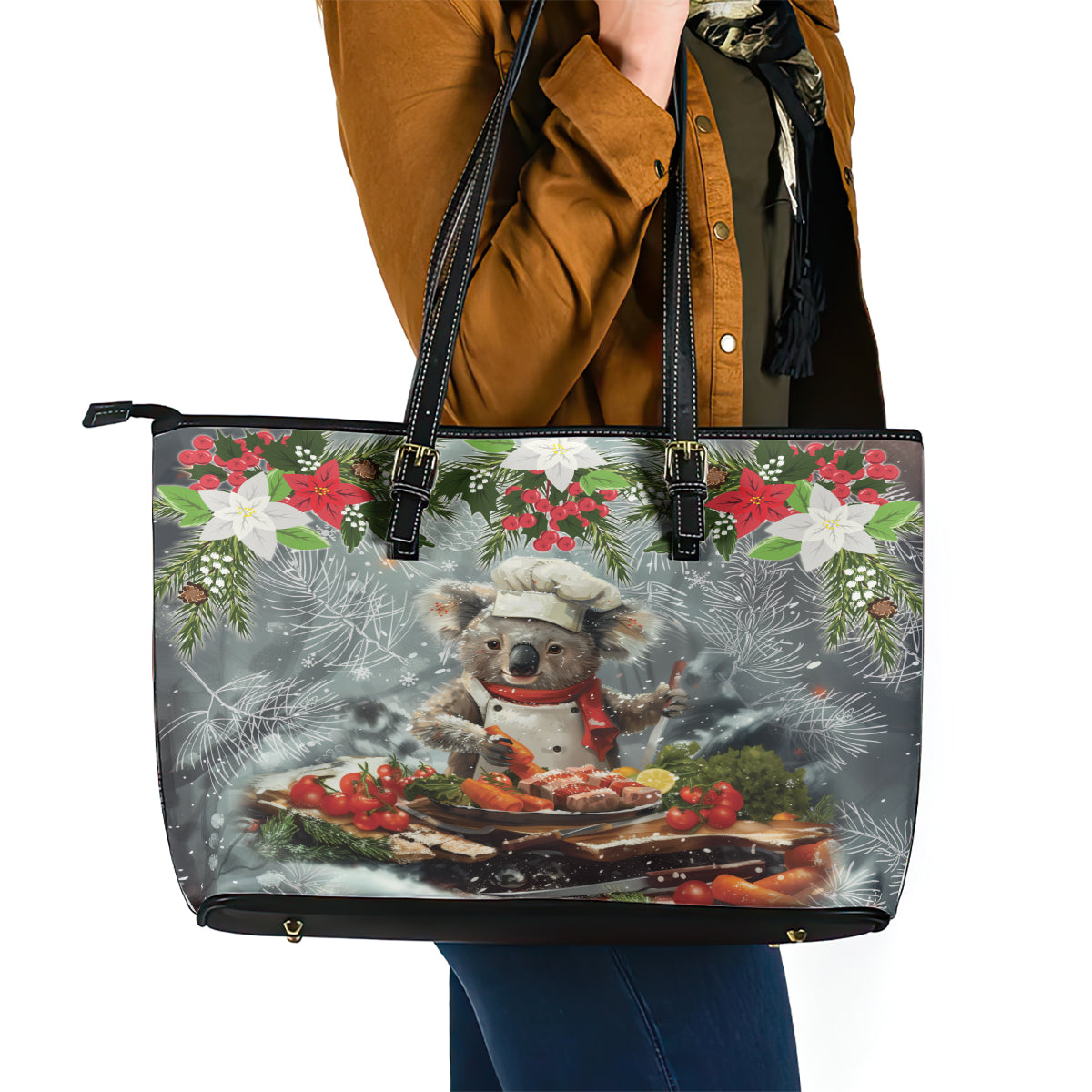 Koala Chef Christmas in July Leather Tote Bag