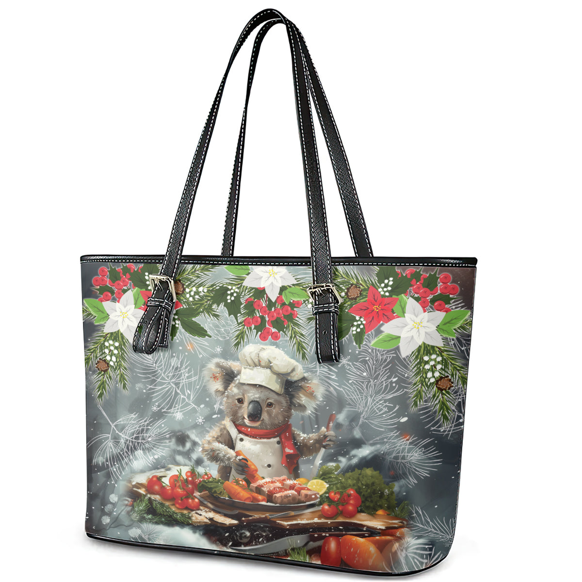 Koala Chef Christmas in July Leather Tote Bag