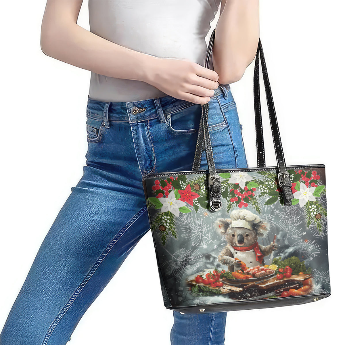 Koala Chef Christmas in July Leather Tote Bag