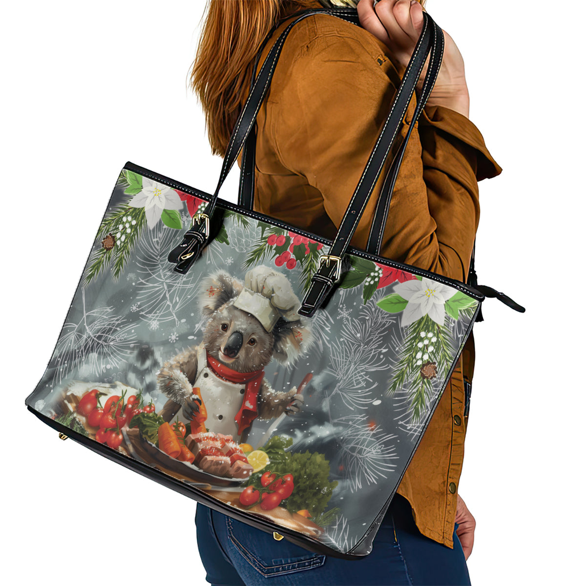 Koala Chef Christmas in July Leather Tote Bag