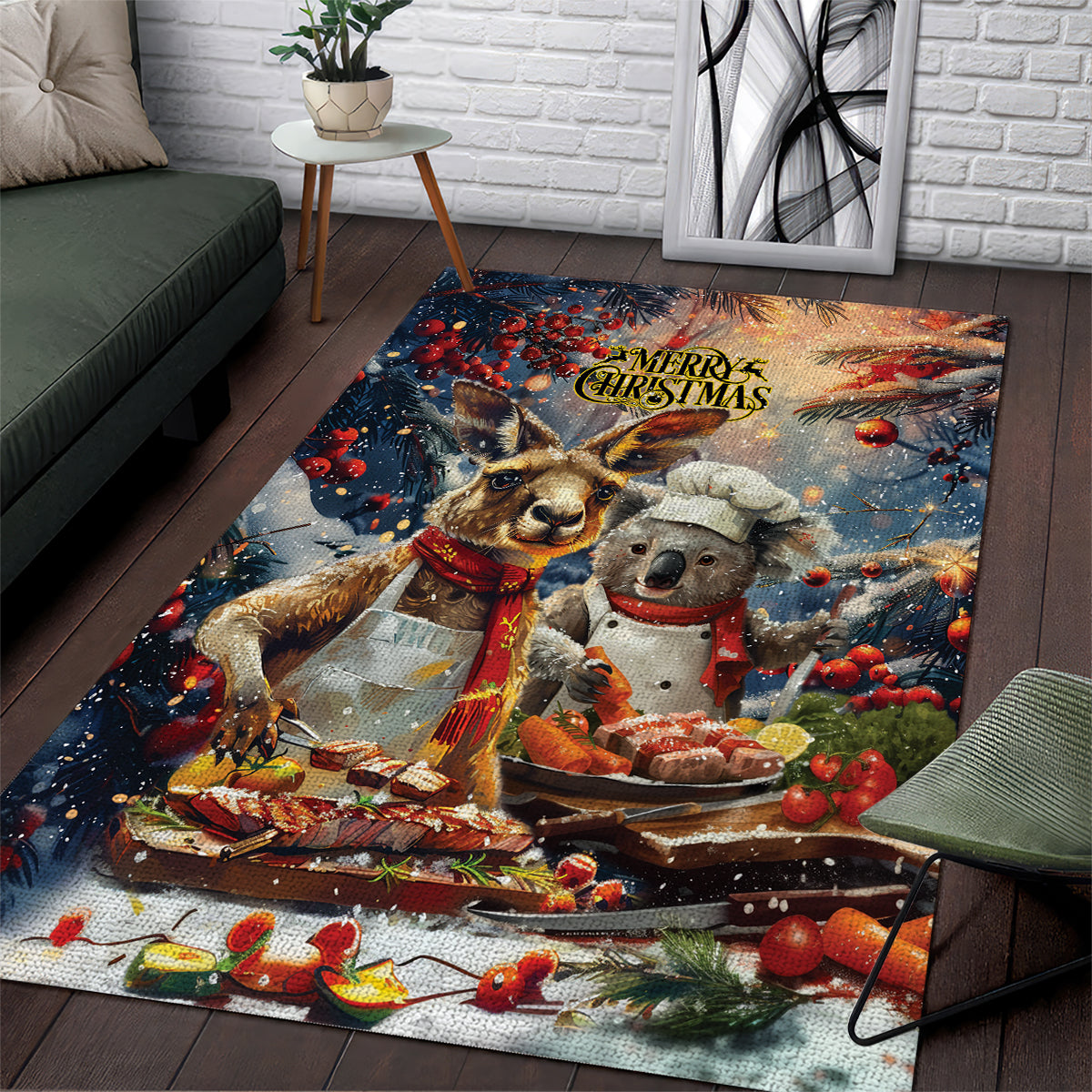 Aussie Christmas Kangaroo and Koala Area Rug