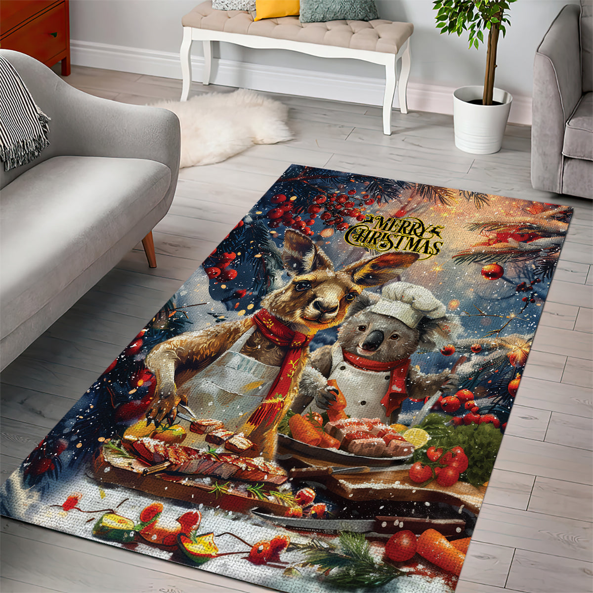 Aussie Christmas Kangaroo and Koala Area Rug