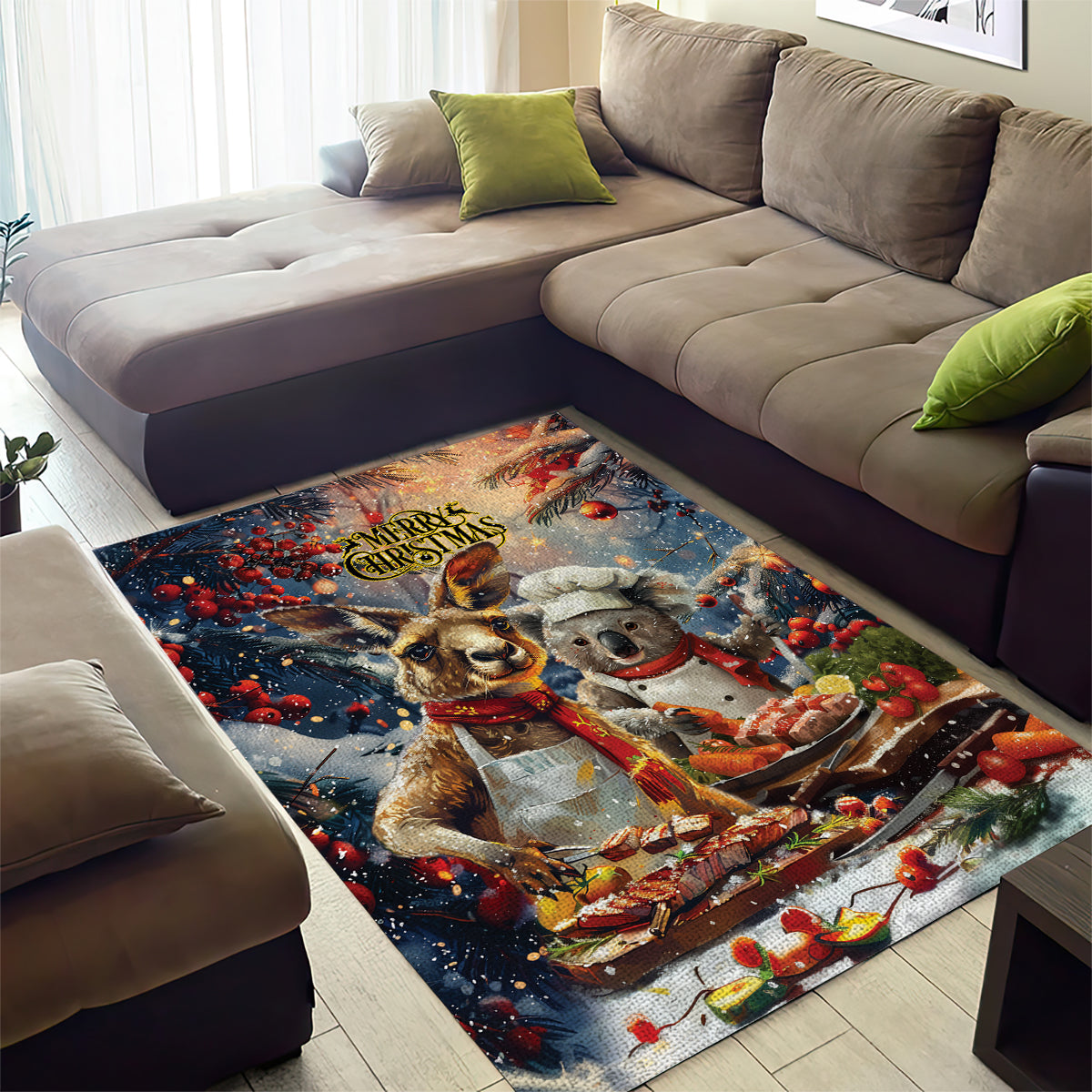 Aussie Christmas Kangaroo and Koala Area Rug