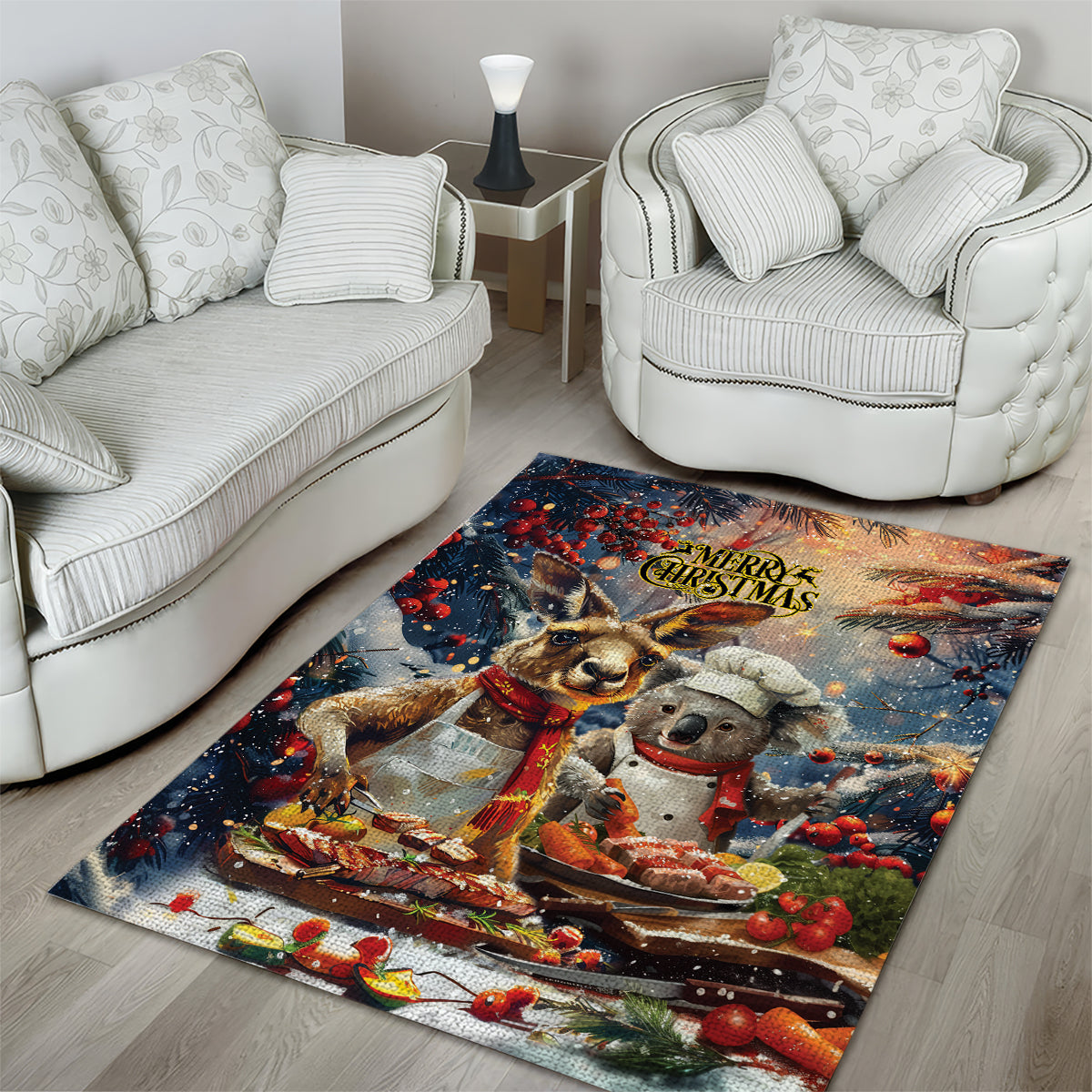 Aussie Christmas Kangaroo and Koala Area Rug