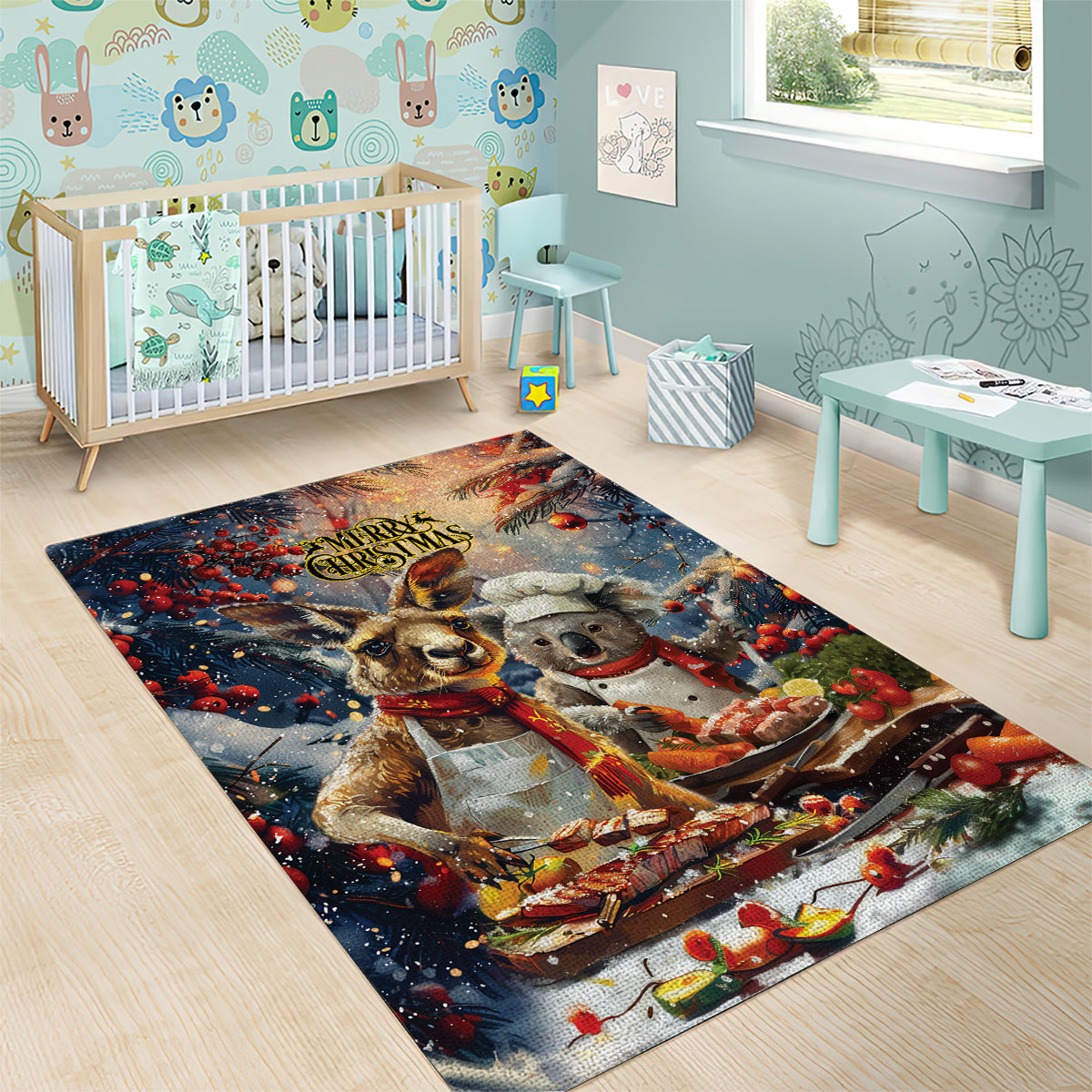 Aussie Christmas Kangaroo and Koala Area Rug