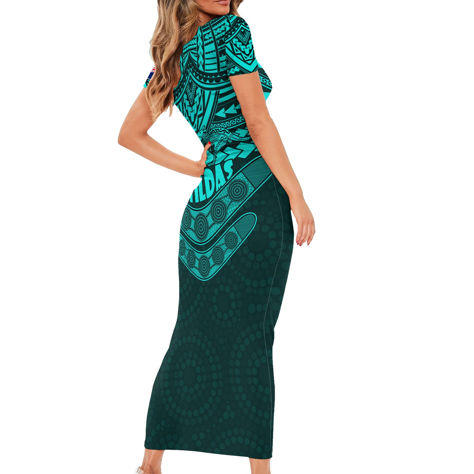 matildas-soccer-short-sleeve-bodycon-dress-polynesian-and-aboriginal-turquoise-vibe