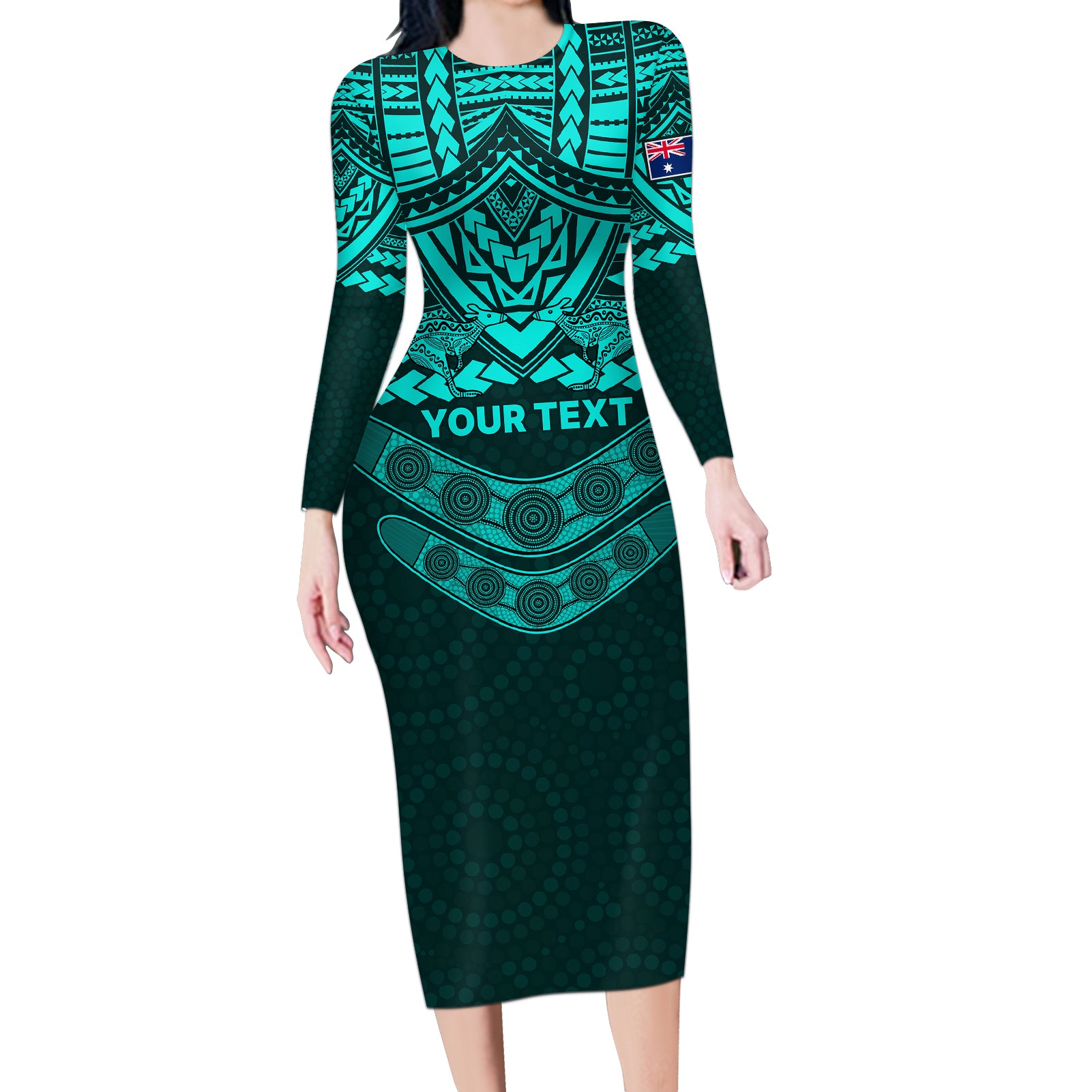 custom-matildas-soccer-long-sleeve-bodycon-dress-polynesian-and-aboriginal-turquoise-vibe