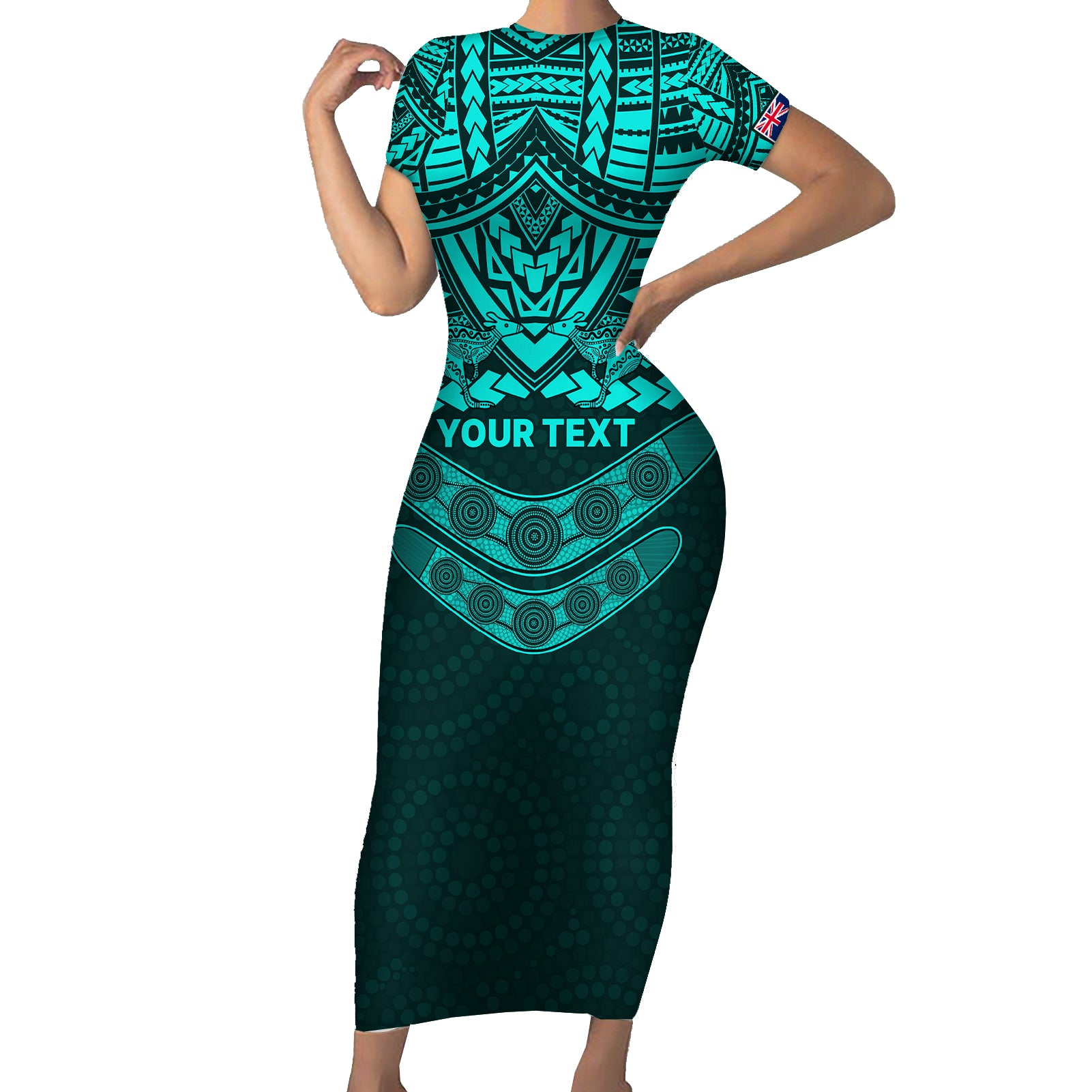 custom-matildas-soccer-short-sleeve-bodycon-dress-polynesian-and-aboriginal-turquoise-vibe