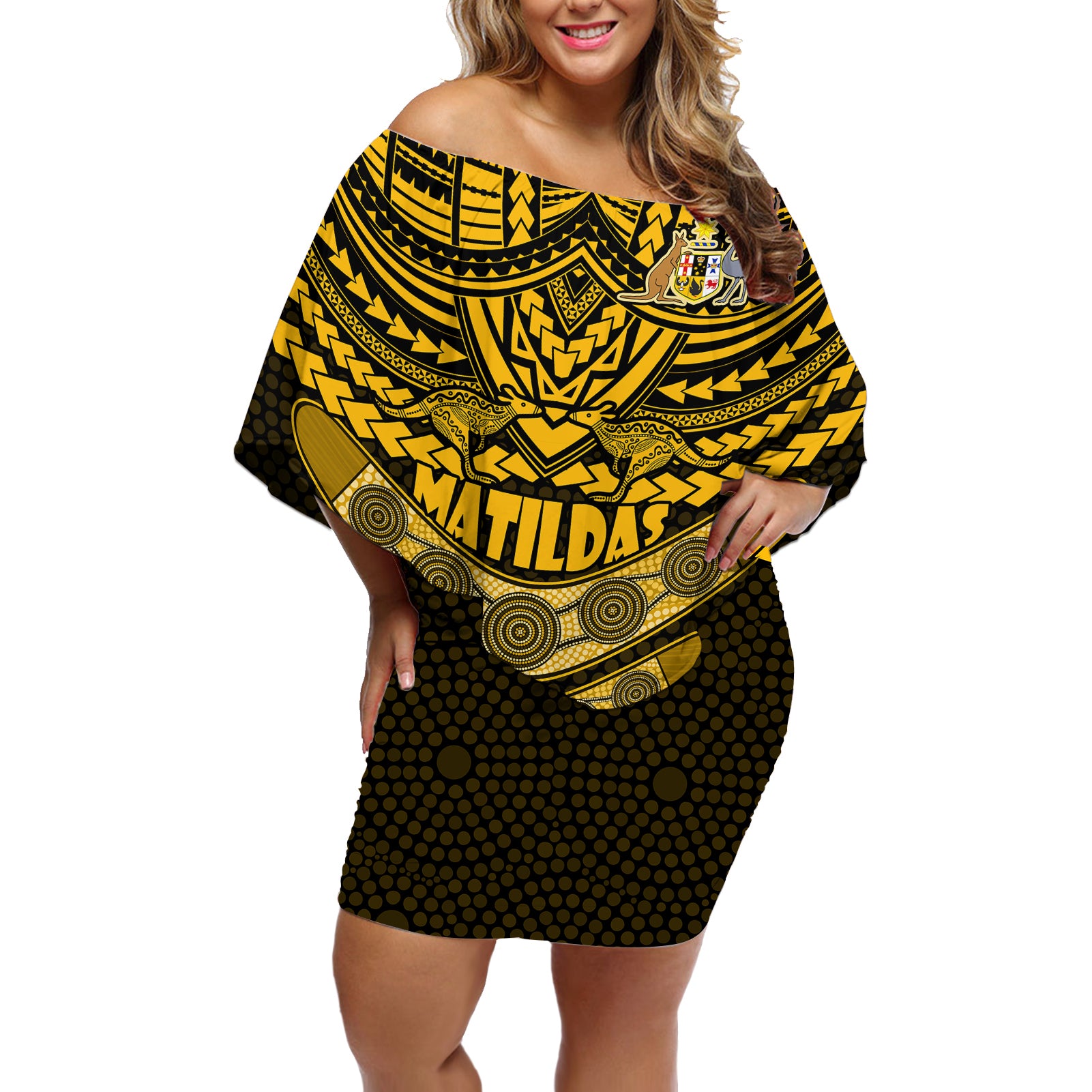 matildas-soccer-off-shoulder-short-dress-polynesian-and-aboriginal-gold-vibe