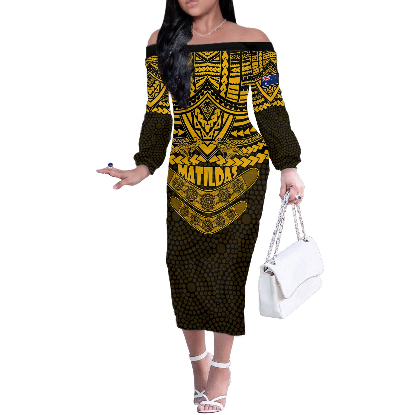 matildas-soccer-off-the-shoulder-long-sleeve-dress-polynesian-and-aboriginal-gold-vibe