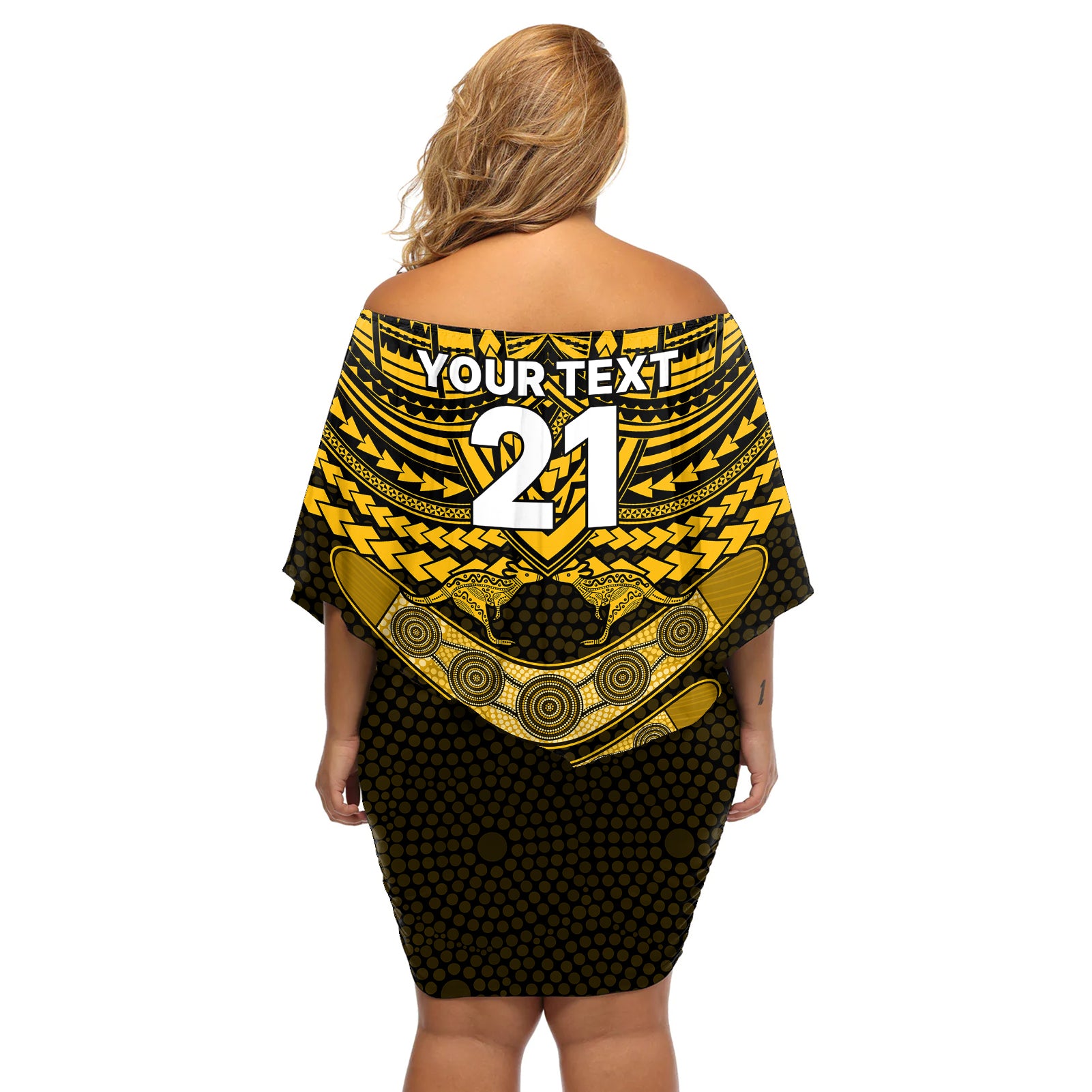 custom-matildas-soccer-off-shoulder-short-dress-polynesian-and-aboriginal-gold-vibe