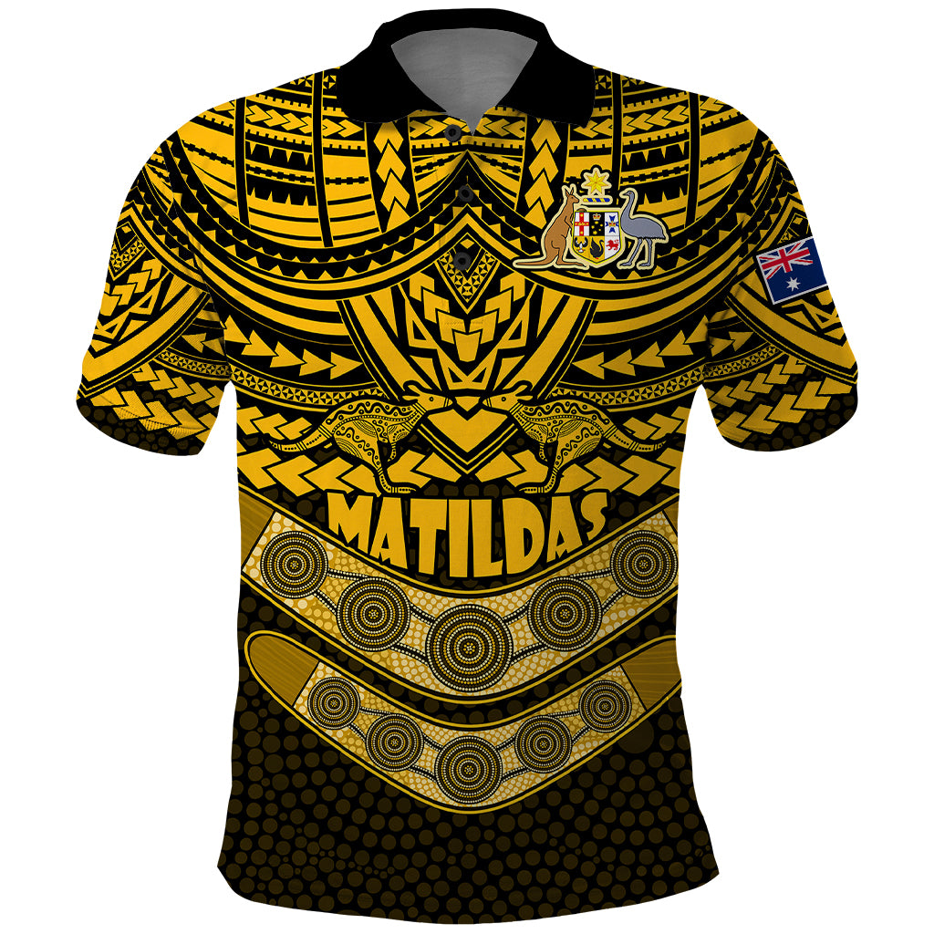 custom-matildas-soccer-polo-shirt-polynesian-and-aboriginal-gold-vibe