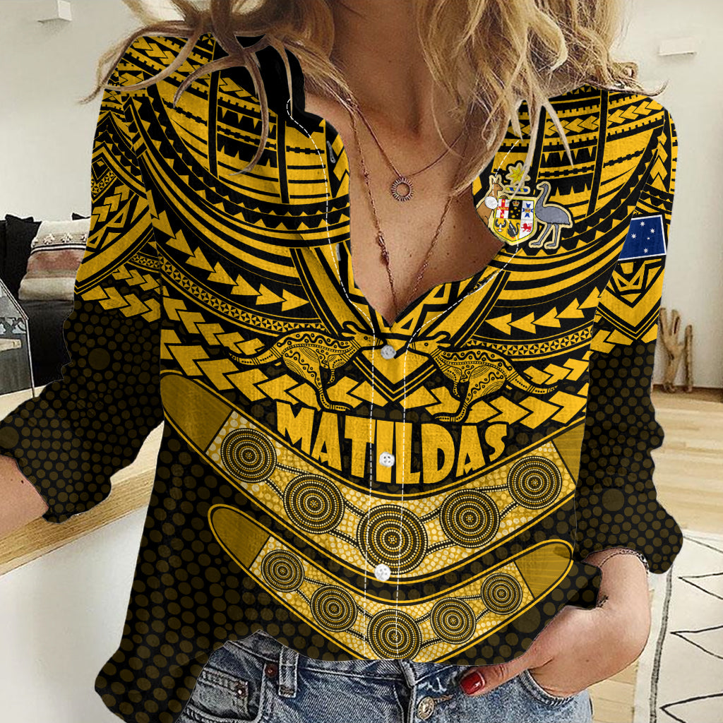 Custom Matildas Soccer Women Casual Shirt Polynesian and Aboriginal Gold Vibe LT9