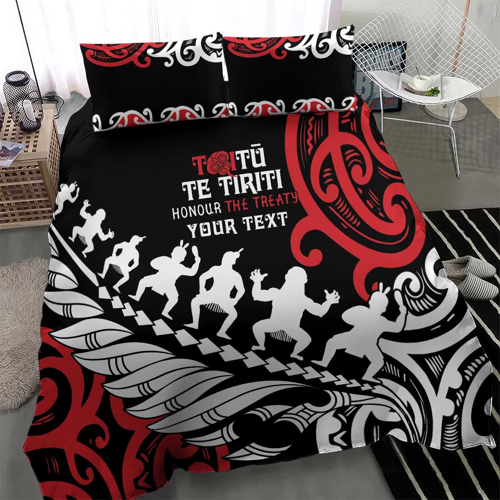 Honour The Treaty New Zealand Personalised Bedding Set Toitu Te Tiriti Half Fern with Haka dance