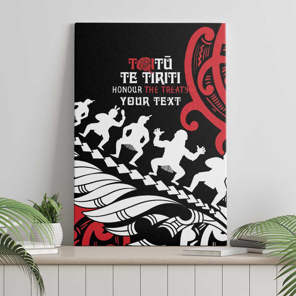 Honour The Treaty New Zealand Personalised Canvas Wall Art Toitu Te Tiriti Half Fern with Haka dance