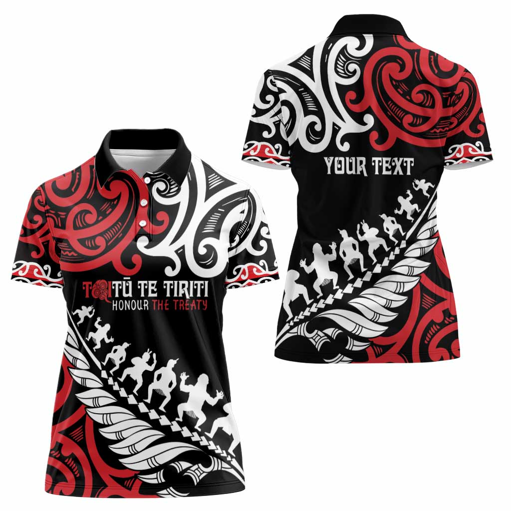 Honour The Treaty New Zealand Personalised Women Polo Shirt Toitu Te Tiriti Half Fern with Haka dance