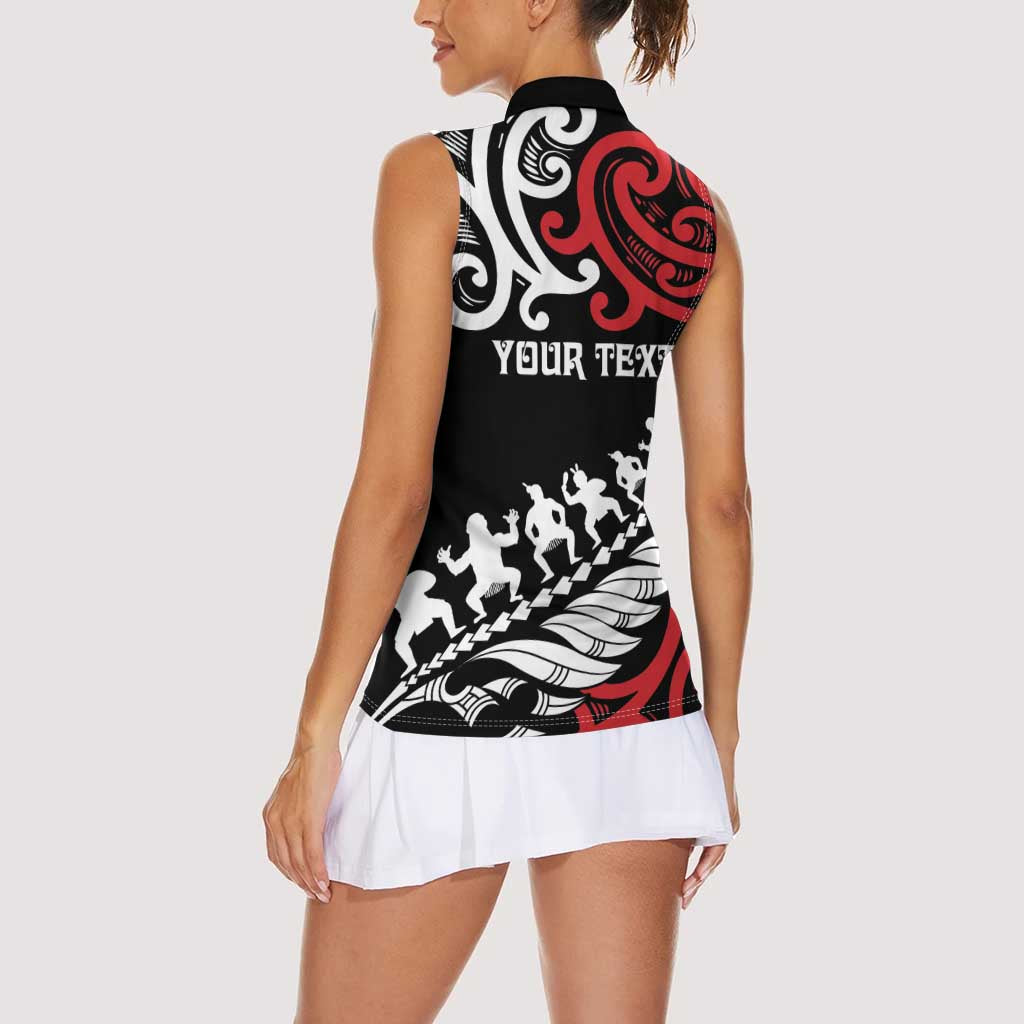 Honour The Treaty New Zealand Personalised Women Sleeveless Polo Shirt Toitu Te Tiriti Half Fern with Haka dance