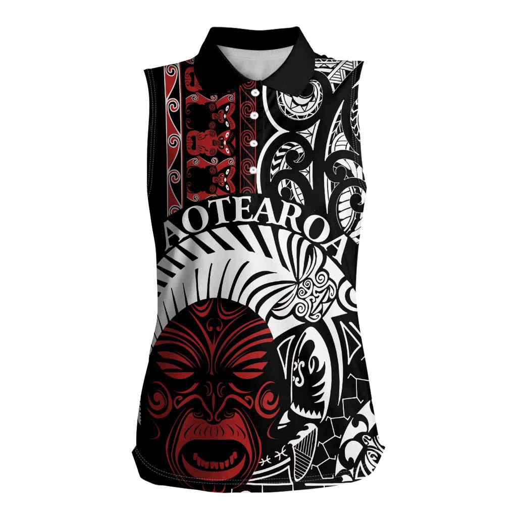 Honour The Treaty New Zealand Personalised Women Sleeveless Polo Shirt Toitu Te Tiriti Indigenous Maori Face