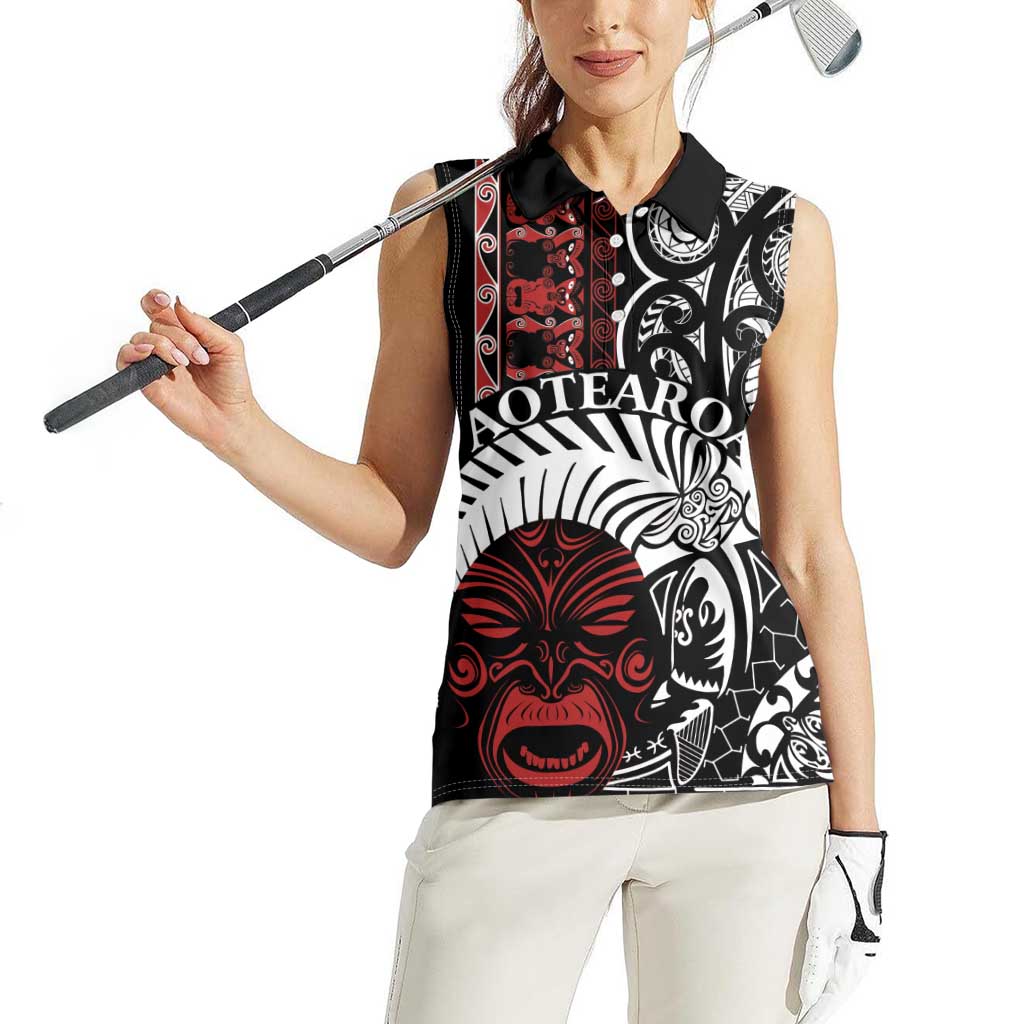 Honour The Treaty New Zealand Personalised Women Sleeveless Polo Shirt Toitu Te Tiriti Indigenous Maori Face