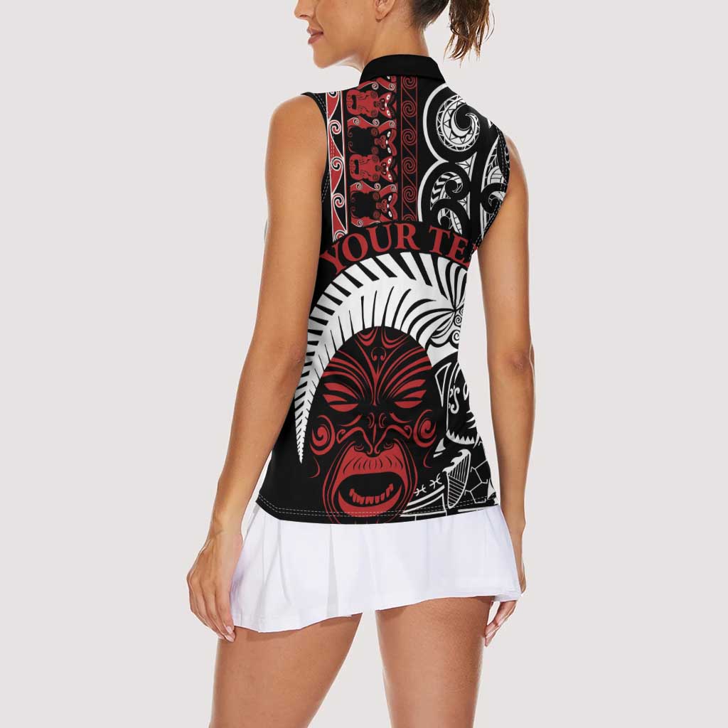 Honour The Treaty New Zealand Personalised Women Sleeveless Polo Shirt Toitu Te Tiriti Indigenous Maori Face