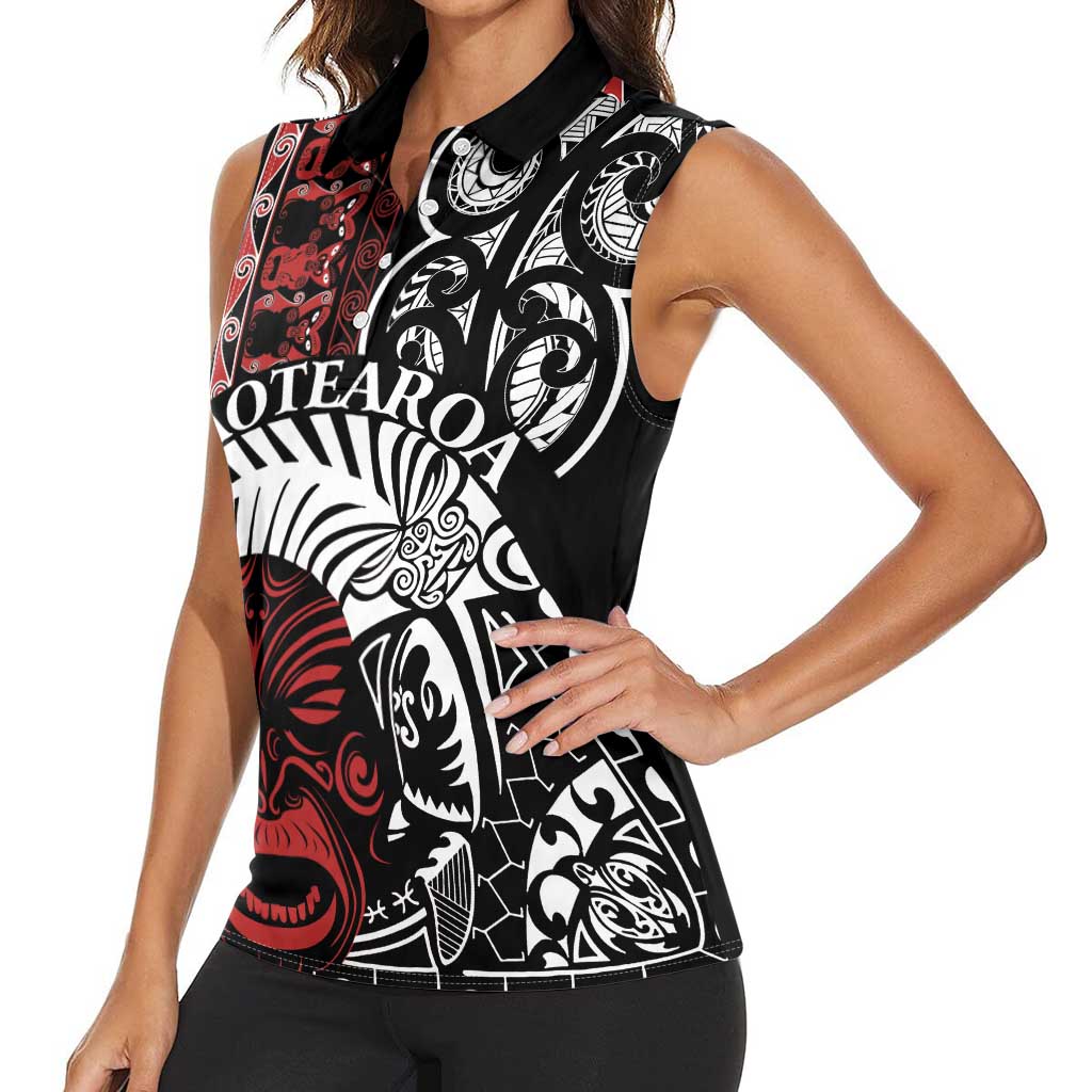 Honour The Treaty New Zealand Personalised Women Sleeveless Polo Shirt Toitu Te Tiriti Indigenous Maori Face