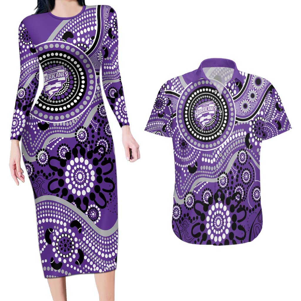 Hurricanes Cricket Custom Couples Matching Long Sleeve Bodycon Dress and Hawaiian Shirt Australian Aboriginal