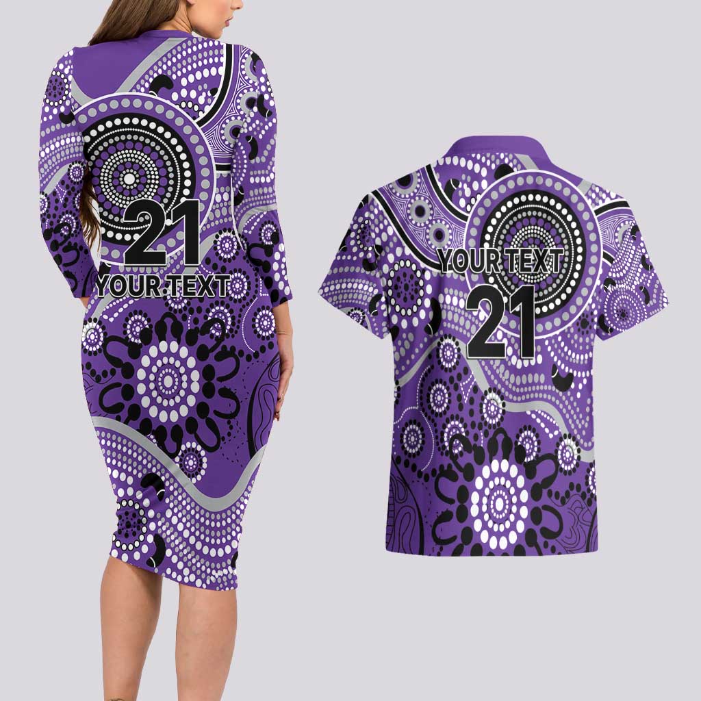 Hurricanes Cricket Custom Couples Matching Long Sleeve Bodycon Dress and Hawaiian Shirt Australian Aboriginal