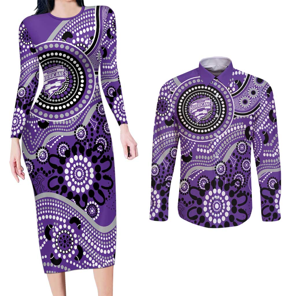 Hurricanes Cricket Custom Couples Matching Long Sleeve Bodycon Dress and Long Sleeve Button Shirt Australian Aboriginal