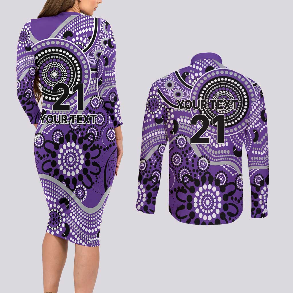 Hurricanes Cricket Custom Couples Matching Long Sleeve Bodycon Dress and Long Sleeve Button Shirt Australian Aboriginal