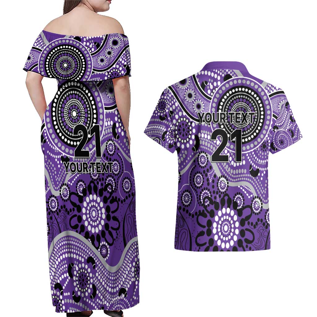 Hurricanes Cricket Custom Couples Matching Off Shoulder Maxi Dress and Hawaiian Shirt Australian Aboriginal