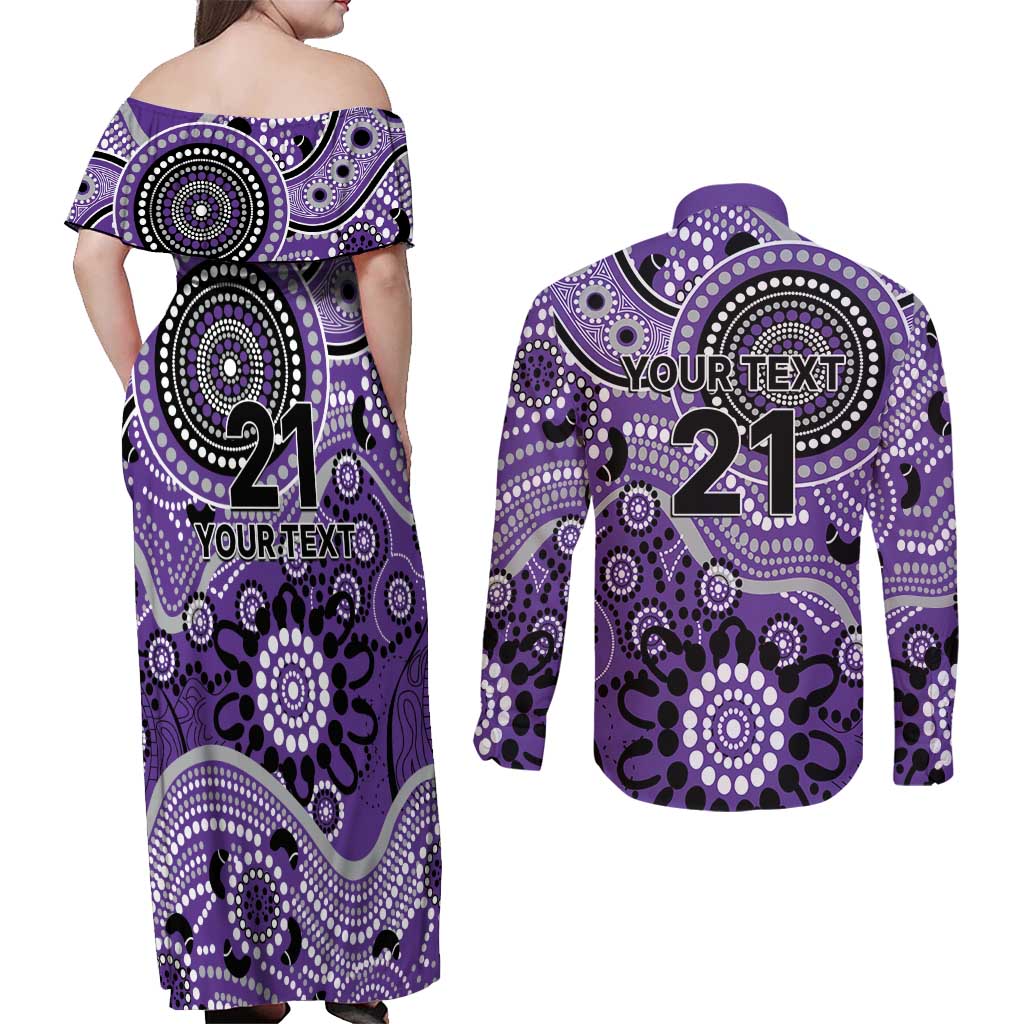 Hurricanes Cricket Custom Couples Matching Off Shoulder Maxi Dress and Long Sleeve Button Shirt Australian Aboriginal