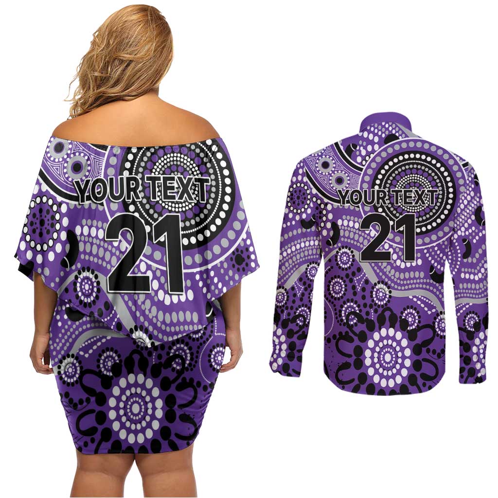 Hurricanes Cricket Custom Couples Matching Off Shoulder Short Dress and Long Sleeve Button Shirt Australian Aboriginal