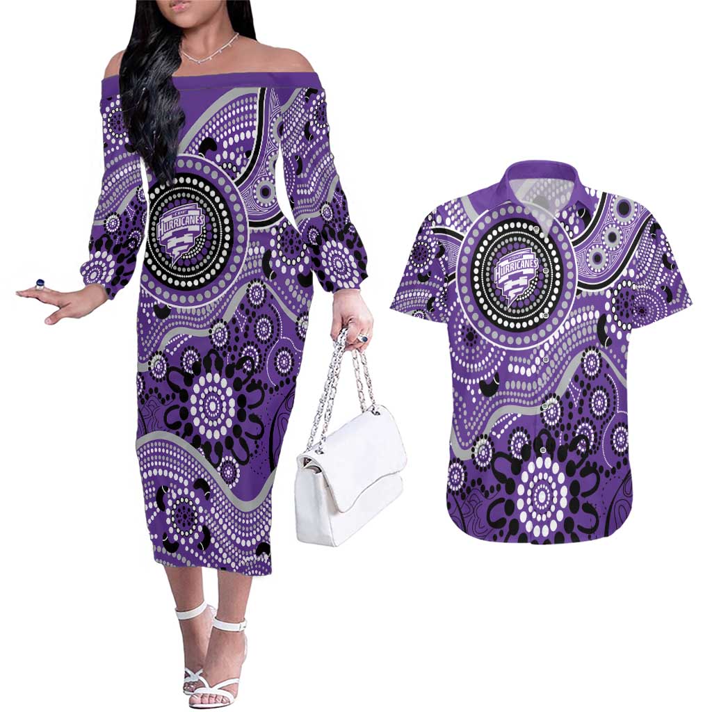 Hurricanes Cricket Custom Couples Matching Off The Shoulder Long Sleeve Dress and Hawaiian Shirt Australian Aboriginal