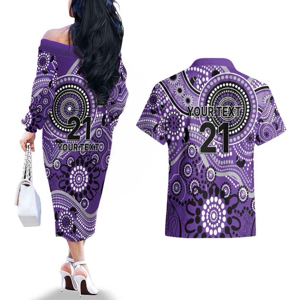 Hurricanes Cricket Custom Couples Matching Off The Shoulder Long Sleeve Dress and Hawaiian Shirt Australian Aboriginal