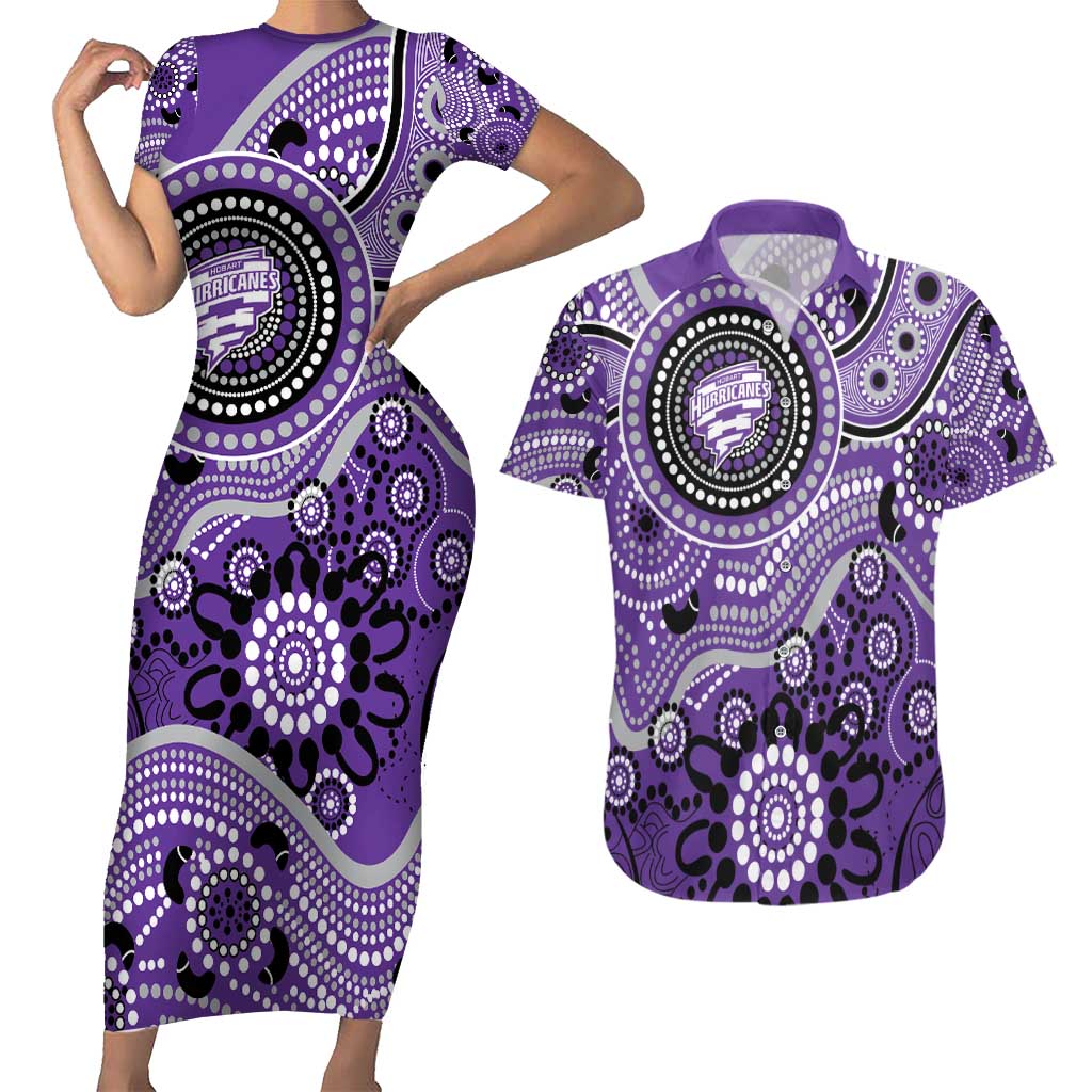 Hurricanes Cricket Custom Couples Matching Short Sleeve Bodycon Dress and Hawaiian Shirt Australian Aboriginal