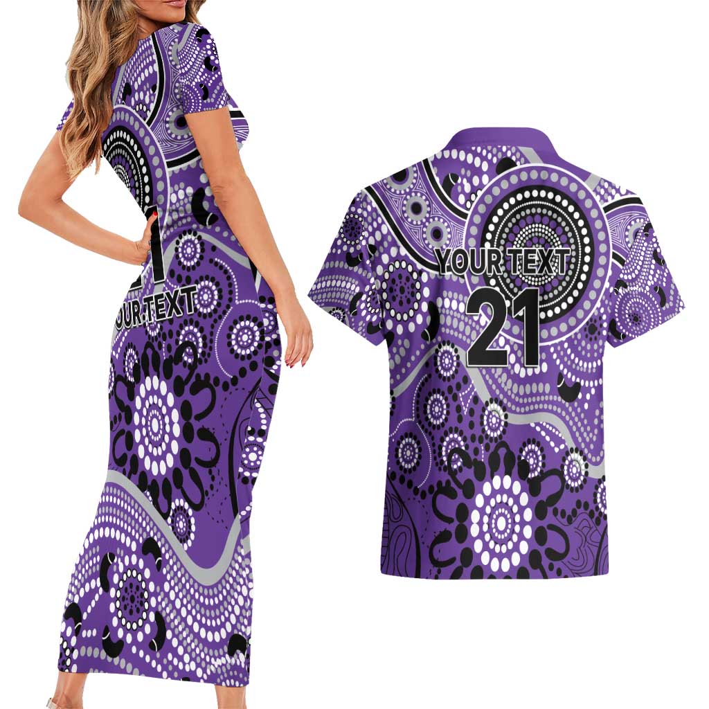 Hurricanes Cricket Custom Couples Matching Short Sleeve Bodycon Dress and Hawaiian Shirt Australian Aboriginal