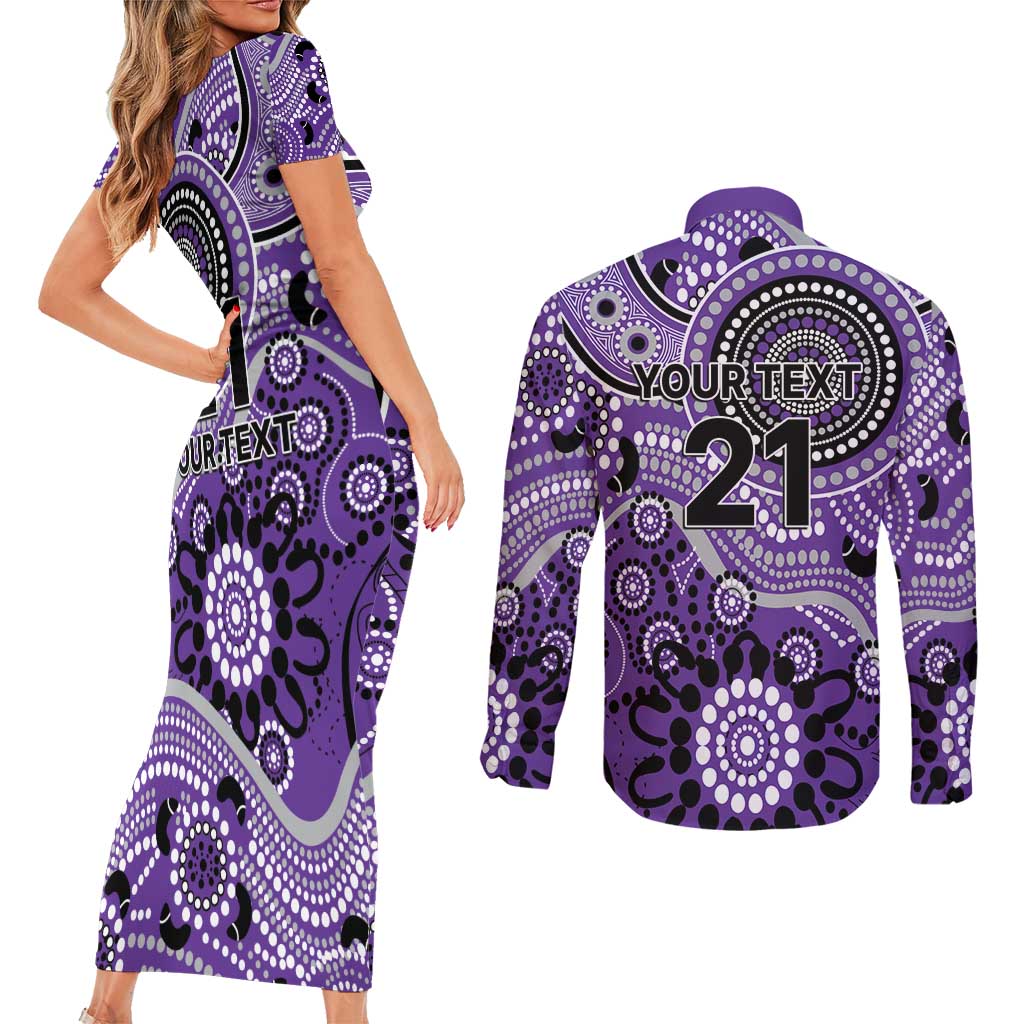 Hurricanes Cricket Custom Couples Matching Short Sleeve Bodycon Dress and Long Sleeve Button Shirt Australian Aboriginal