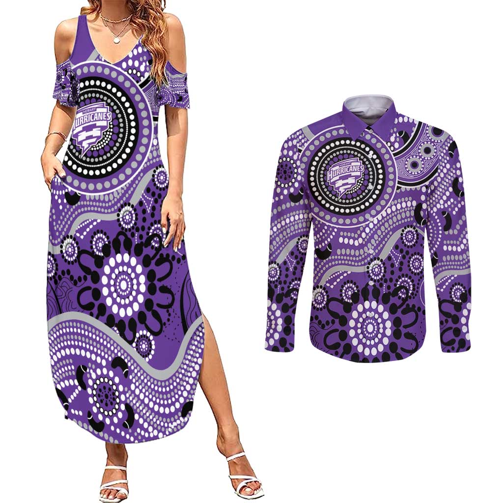 Hurricanes Cricket Custom Couples Matching Summer Maxi Dress and Long Sleeve Button Shirt Australian Aboriginal