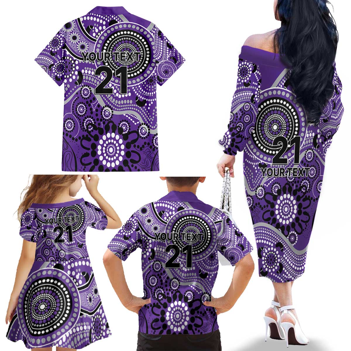 Hurricanes Cricket Custom Family Matching Off The Shoulder Long Sleeve Dress and Hawaiian Shirt Australian Aboriginal